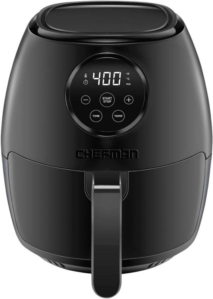 CHEFMAN Small Air Fryer Healthy Cooking, 3.6 Qt, User Friendly, Nonstick, Digital Touch Screen, Dishwasher Safe Basket, w/ 60 Minute Timer  Auto Shutoff, Matte Black, Cookbook Included