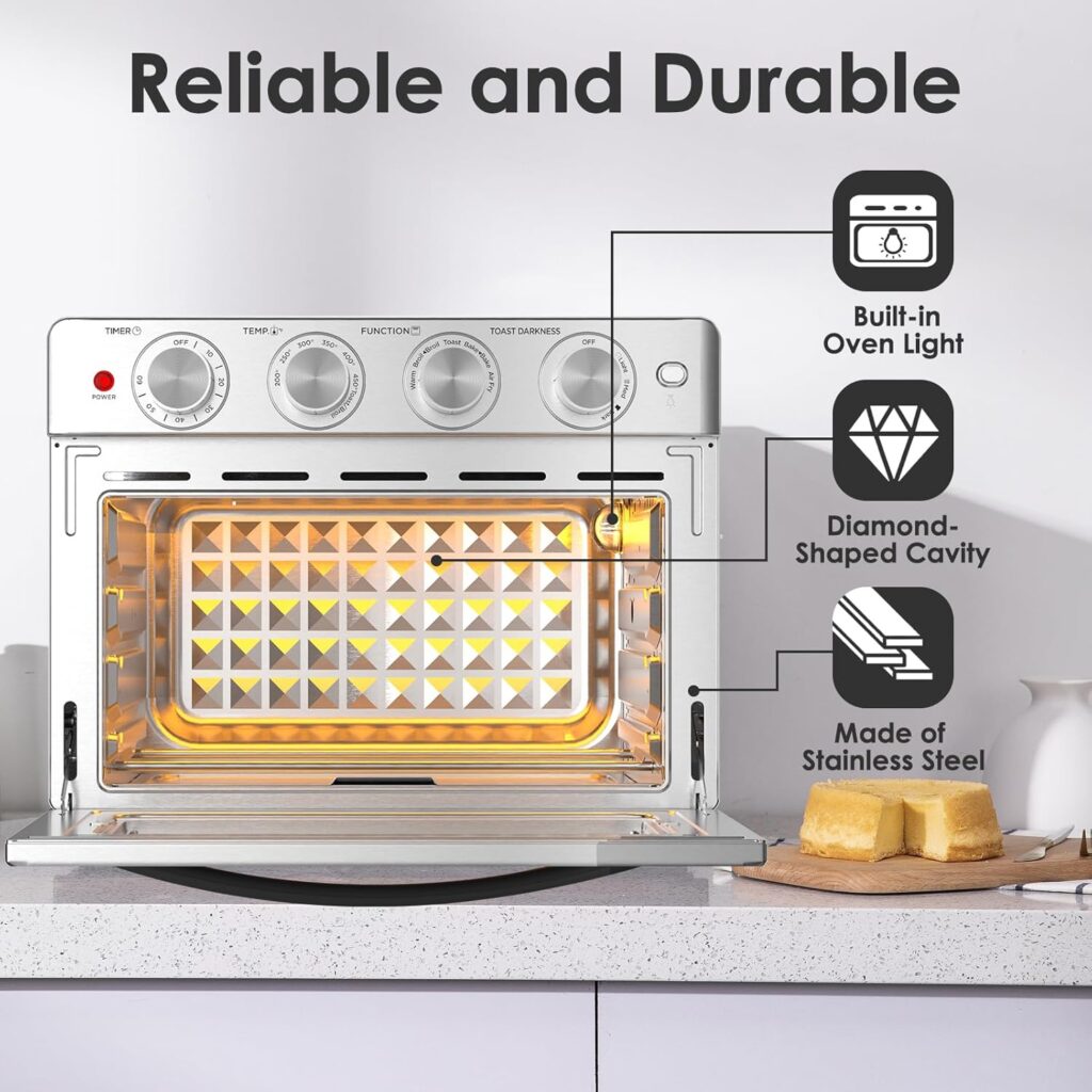 Geek Chef Air Fryer Toaster Oven, 7-In-1 Toaster Oven Countertop with Toast, Bake, Air Fry, Broil Convection Function, 26QT, Stainless Steel