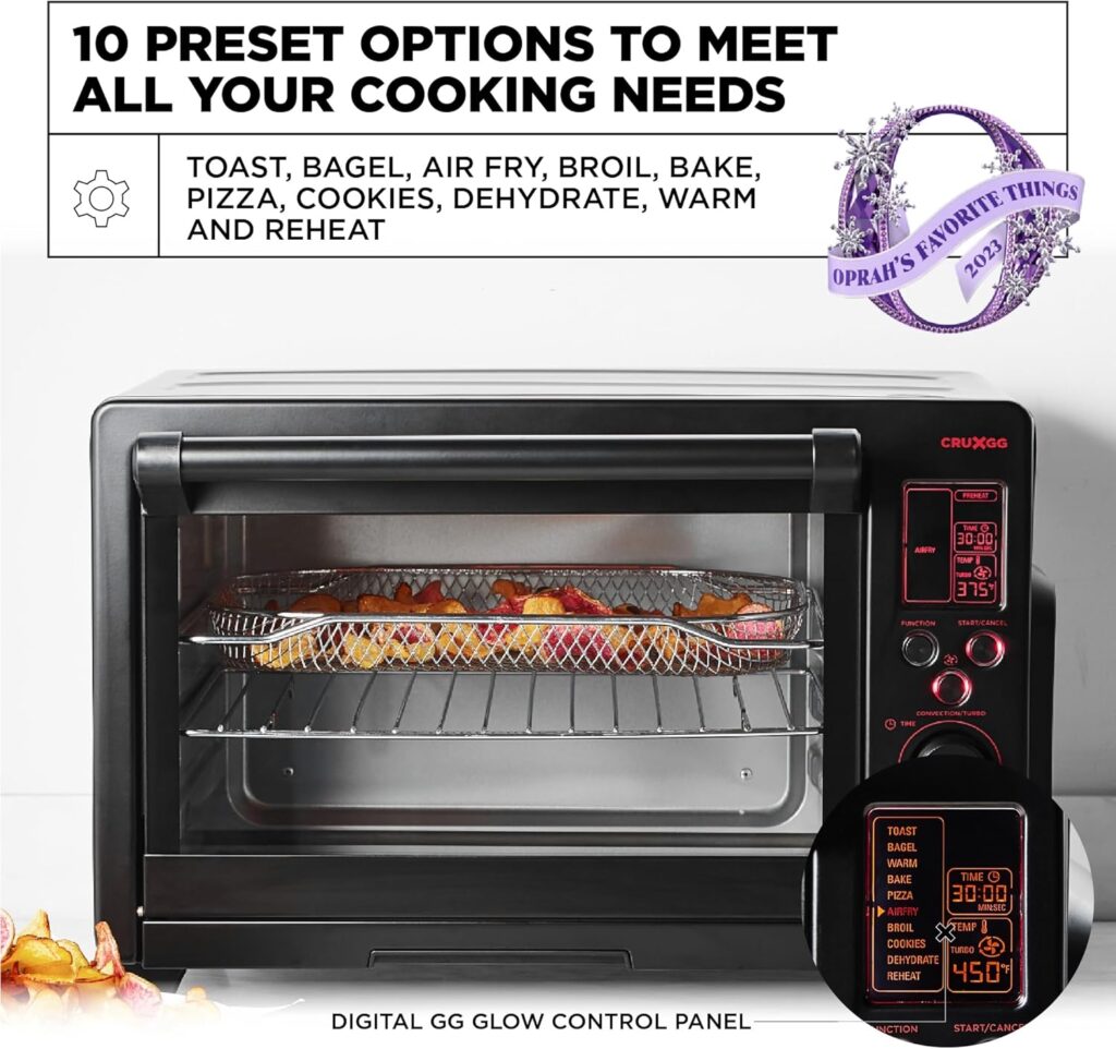 CRUXGG Digital Toaster Oven with Air Frying - Favorite Things 2023-10 Cooking Functions, Two Speed Convection Fan, Digital Display and Large Capacity, Fits 12 Pizza, 6 Slices Toast, 1800W Black CRUXGG Digital Toaster Oven with Air Frying - Favorite Things 2023-10 Cooking Functions, Two Speed Convection Fan, Digital Display and Large Capacity, Fits 12 Pizza, 6 Slices Toast, 1800W Black