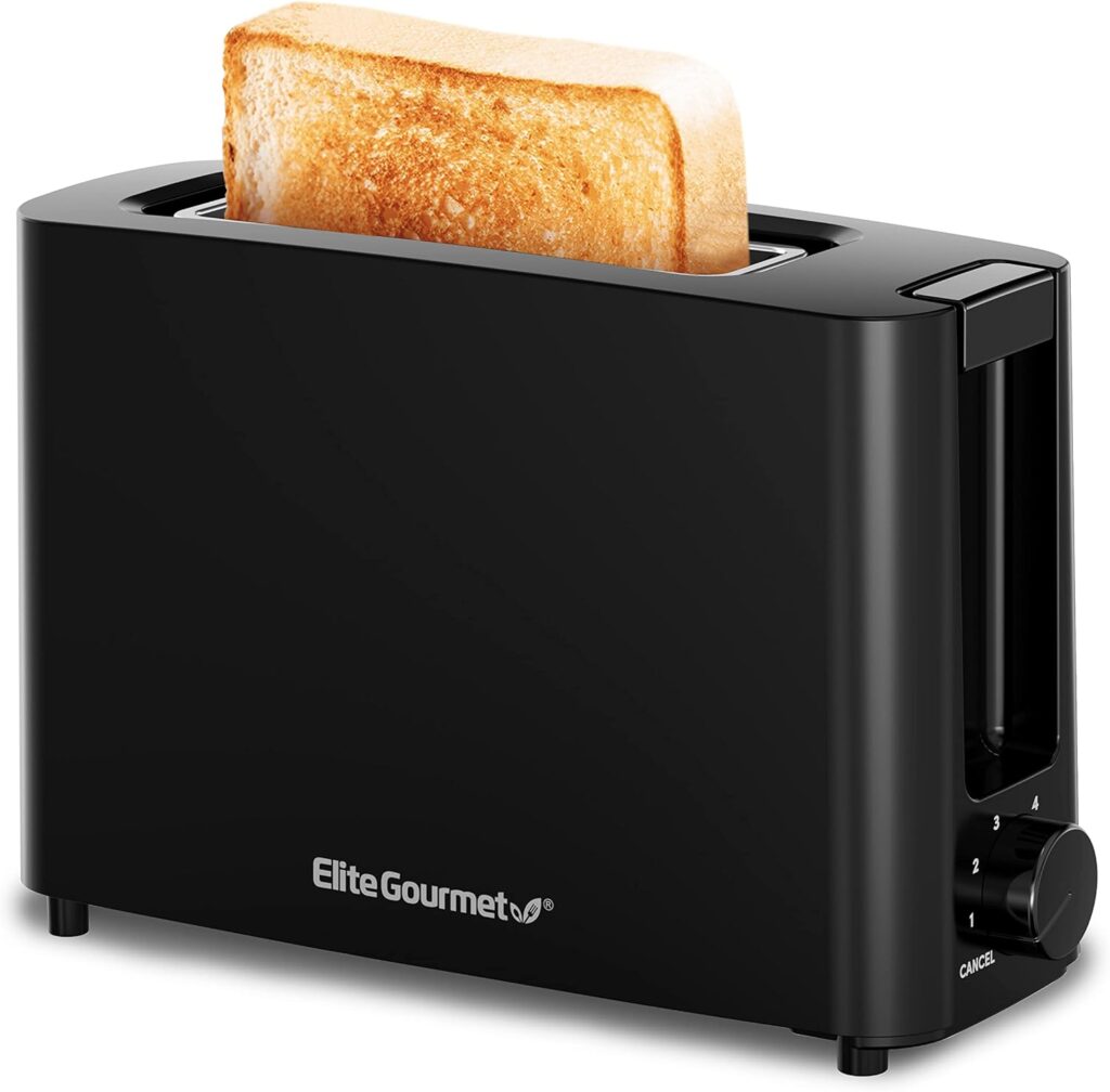 Elite Gourmet ECT118B Cool Touch Single Slice Toaster, 6 Toasting Levels  Wide Slot for Bagels, Waffles, Specialty Breads, Pastry, Snacks, Black