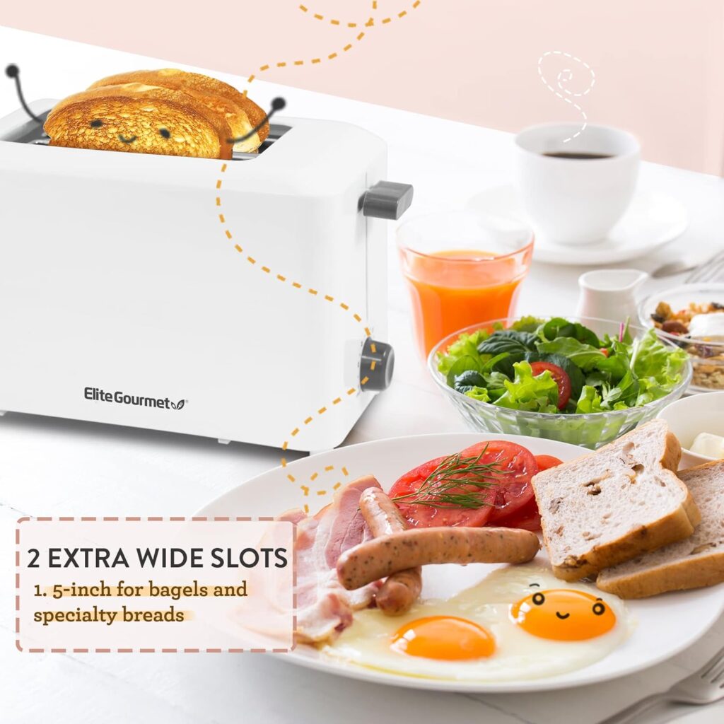Elite Gourmet ECT118B Cool Touch Single Slice Toaster, 6 Toasting Levels  Wide Slot for Bagels, Waffles, Specialty Breads, Pastry, Snacks, Black