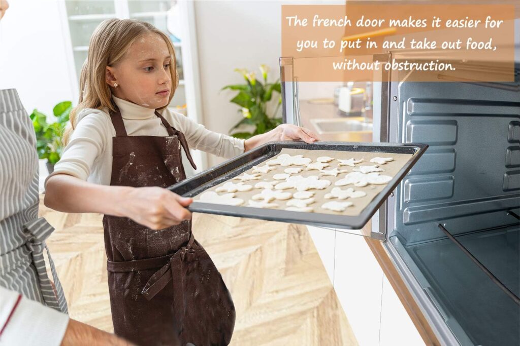 LUBY Large Toaster Oven Countertop, French Door Designed, 55L, 18 Slices, 14 pizza, 20lb Turkey, Silver