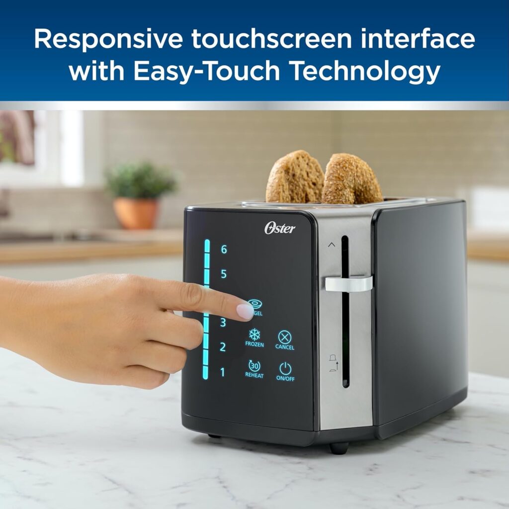 Oster 4-Slice Digital Toaster with Touch Screen, Bagel Toaster with Timer  6 Shade Settings, Stainless Steel