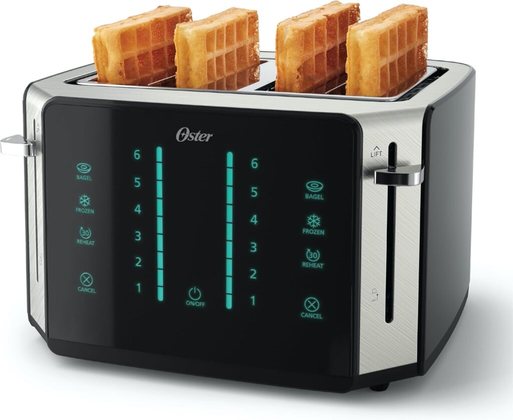 Oster 4-Slice Digital Toaster with Touch Screen, Bagel Toaster with Timer  6 Shade Settings, Stainless Steel