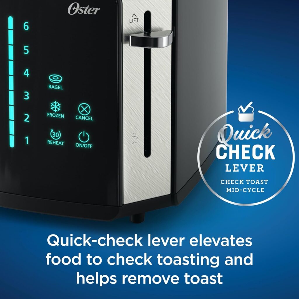 Oster 4-Slice Digital Toaster with Touch Screen, Bagel Toaster with Timer  6 Shade Settings, Stainless Steel
