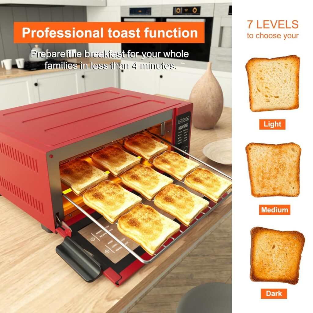 Toaster Oven Air Fryer Combo - Fabuletta 10-in-1 Countertop Convection Oven 1800W, Flip Up  Away Capability for Storage Space, Oil-Less Toaster Oven Fit 12 Pizza, 9 Slices Toast (Red)