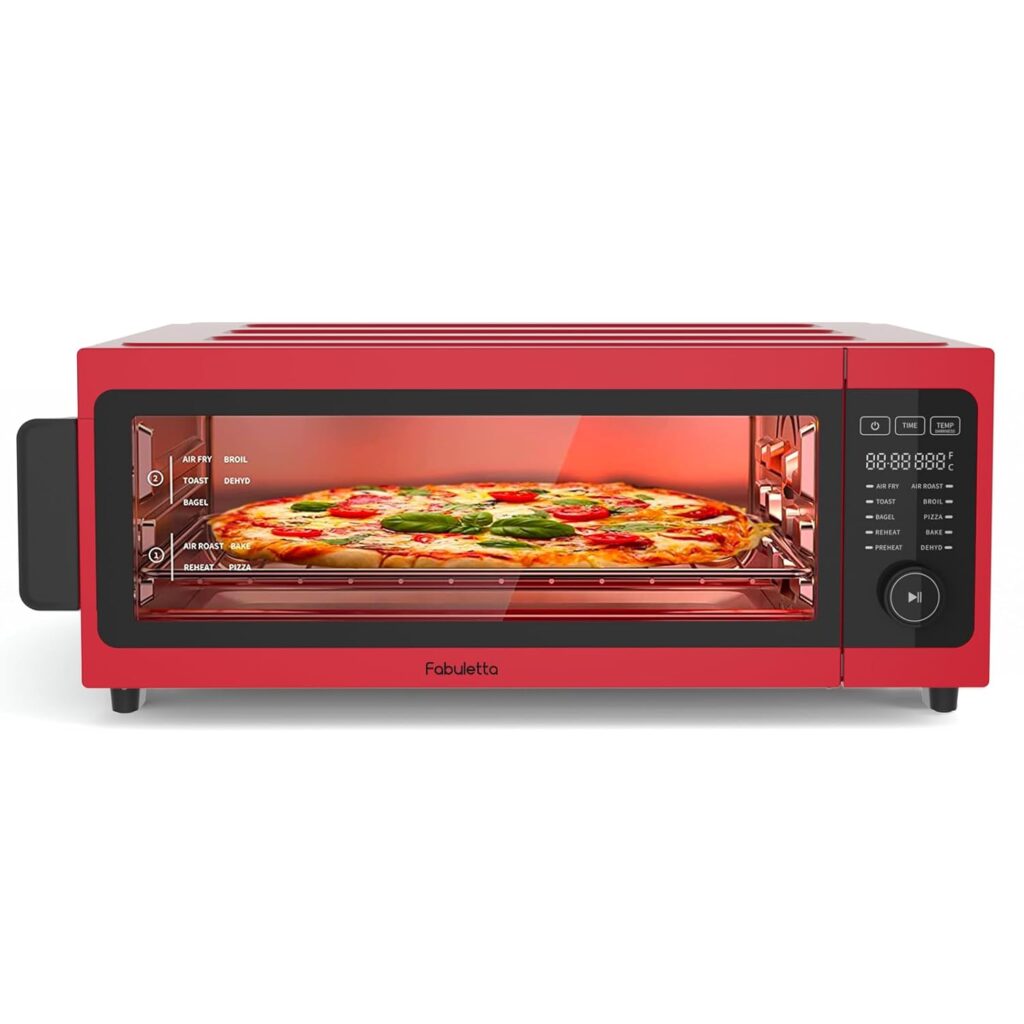Toaster Oven Air Fryer Combo - Fabuletta 10-in-1 Countertop Convection Oven 1800W, Flip Up  Away Capability for Storage Space, Oil-Less Toaster Oven Fit 12 Pizza, 9 Slices Toast (Red)