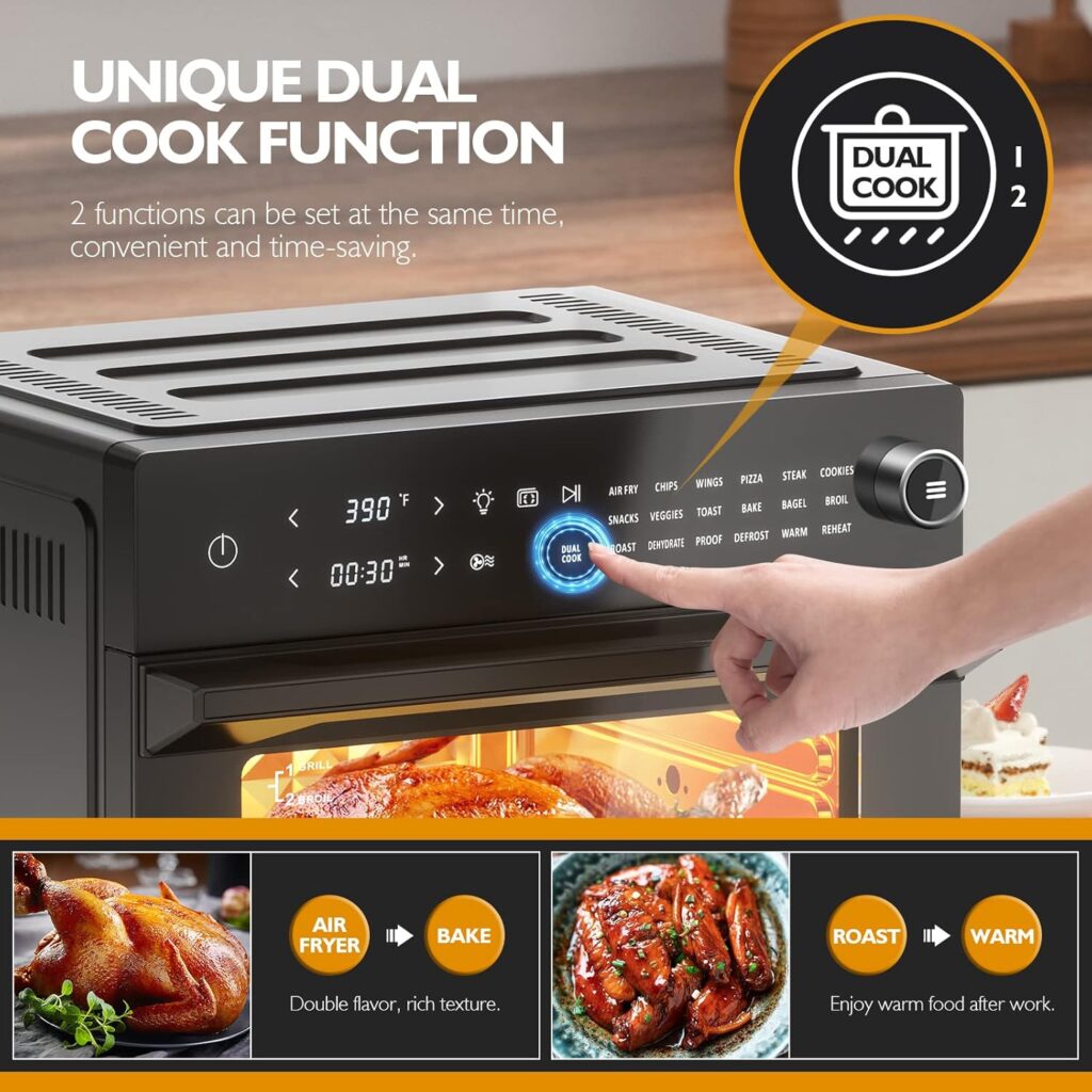 APEXCHASER Air Fryer Toaster Oven Combo, 32QT/30L Large Countertop Convection Toaster Oven, 18-in-1 Functions, Fits 13 Pizza, 9-Slice Toast and 13 Lbs Chicken, Basket, Tray(4 Accessories) Included