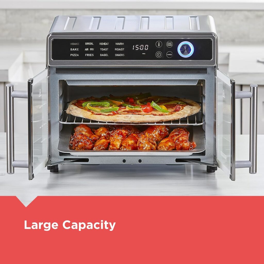 BLACK+DECKER Crisp N Bake Air Fryer Toaster Oven Combo, 12 in 1 Countertop Convection Oven Cooks Food Fast, Fits a Whole Pizza or 6 Toast Slices, French Doors with Stainless Steel Finish