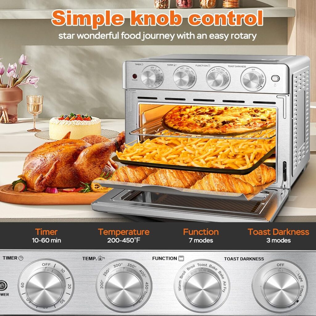 Geek Chef Air Fryer, 6 Slice 26QT Air Fryer Toaster Oven Combo, Air Fryer Oven,Roast, Bake, Stainless Steel, ETL Listed