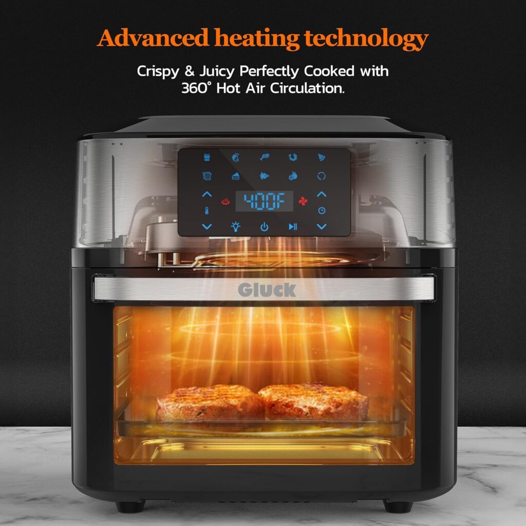 GLUCK Air Fryer Oven, 10-in-1 20QT Airfryer Oven with Visible Cooking Window, Large Air Fryer Toaster Oven Combo with Recipes  10 Accessories, ETL Certification