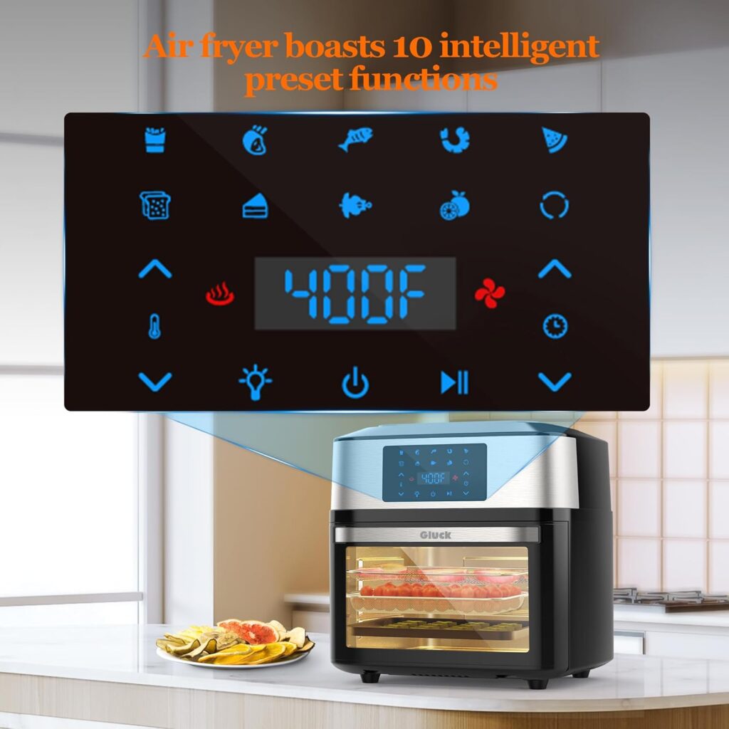 GLUCK Air Fryer Oven, 10-in-1 20QT Airfryer Oven with Visible Cooking Window, Large Air Fryer Toaster Oven Combo with Recipes  10 Accessories, ETL Certification