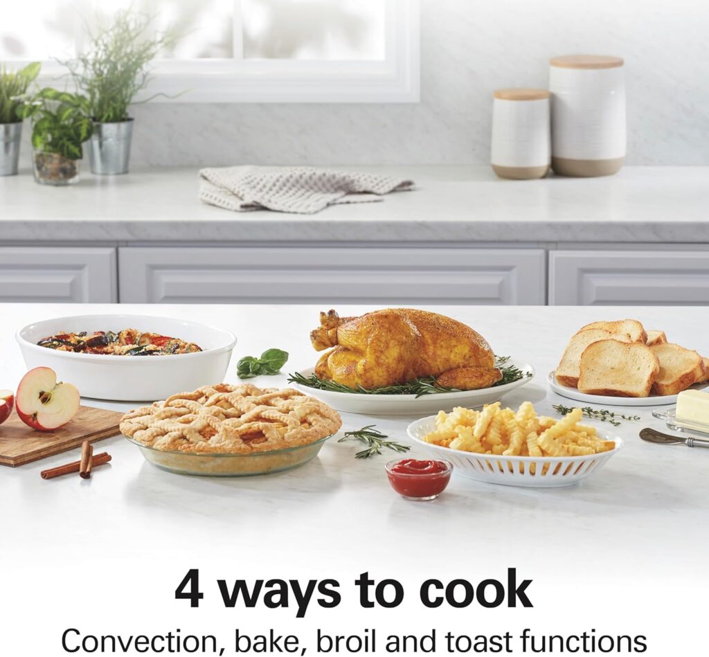 Hamilton Beach 6 Slice Countertop Toaster Oven With Easy Reach Roll-Top Door, Bake, Broil  Toast Functions, Auto Shutoff, Silver (31127D)