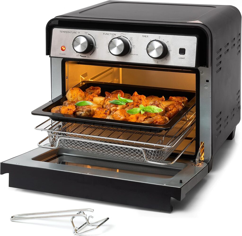 Moss  Stone Air Fryer Oven, 6-in-1 Toaster Oven 23 Quart, Airfryer Toaster Oven For Roast, Bake, Broil, Stainless Steel Accessories Included, Black Convection Oven Countertop.