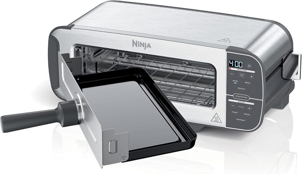 Ninja ST101 Foodi 2-in-1 Flip Toaster, 2-Slice Capacity, Compact Toaster Oven, Snack Maker, Reheat, Defrost, 1500 Watts, Stainless Steel (Renewed), 2-Slice Compact Oven Capacity