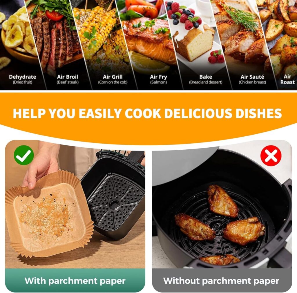 150pcs Air Fryer Liners, 8.7 Square Parchment Disposable Paper Liner for Air Fryer, Baking, Roasting and Microwave, Non-Stick liner Accessories 150pcs Air Fryer Liners, 8.7 Square Parchment Disposable Paper Liner for Air Fryer, Baking, Roasting and Microwave, Non-Stick liner Accessories