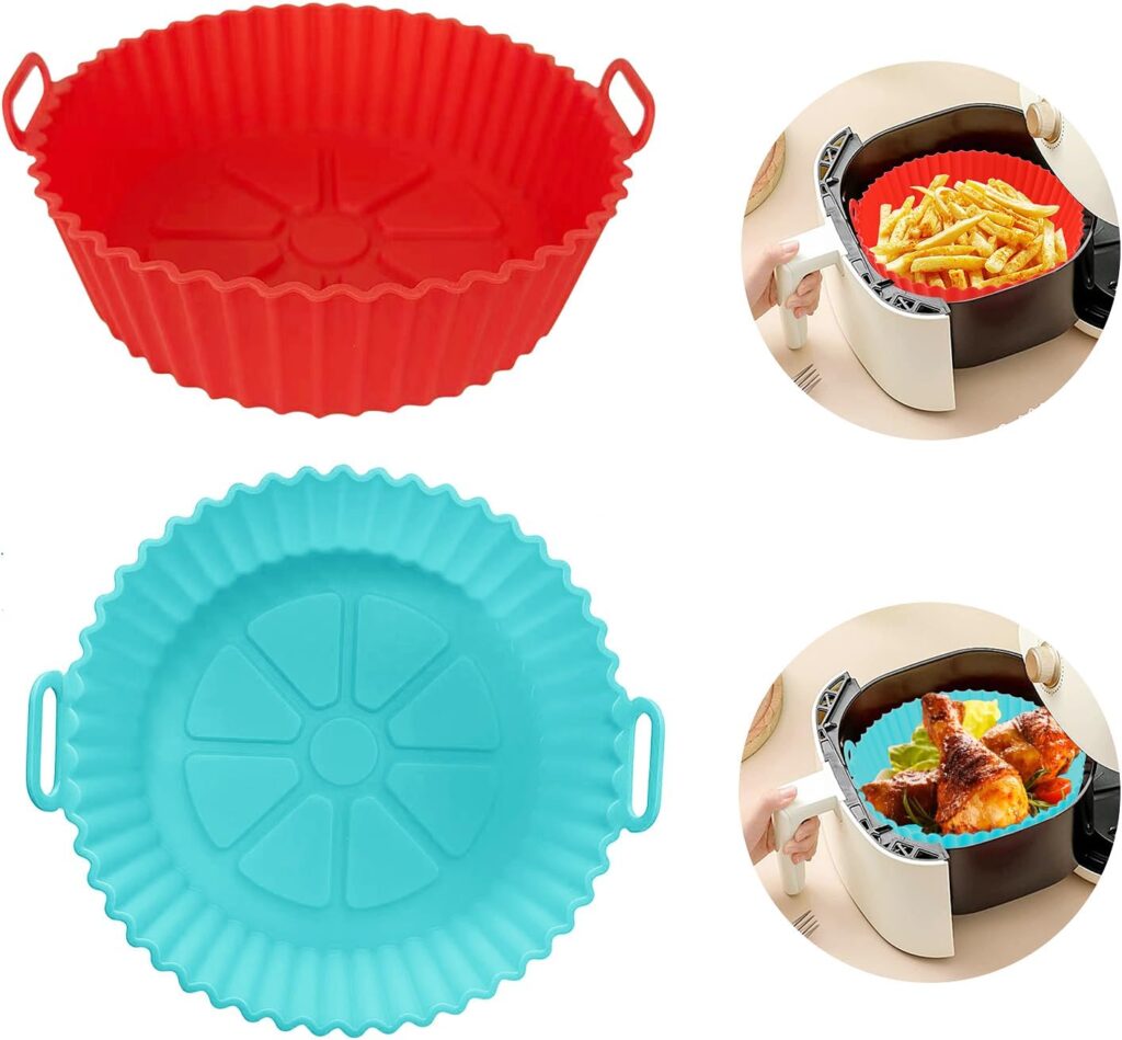 Air Fryer Liners Silicone, 8 Inch Air Fryer Basket, 2-Pack Reusable Air Fryer Liner, Food Grade Accessories, Replacement of Parchment Liners, No Need to Clean the Fryer(For 3 to 5QT)