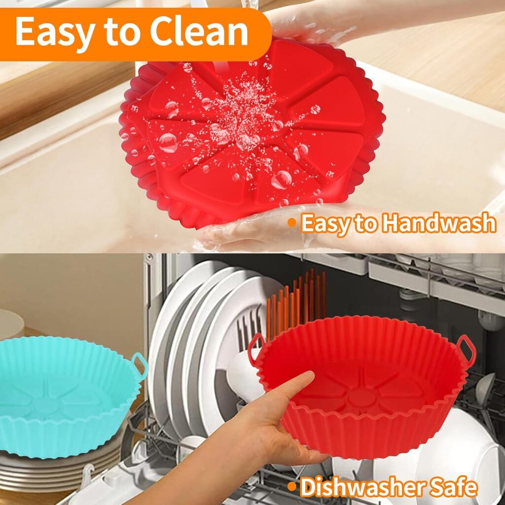 Air Fryer Liners Silicone, 8 Inch Air Fryer Basket, 2-Pack Reusable Air Fryer Liner, Food Grade Accessories, Replacement of Parchment Liners, No Need to Clean the Fryer(For 3 to 5QT)