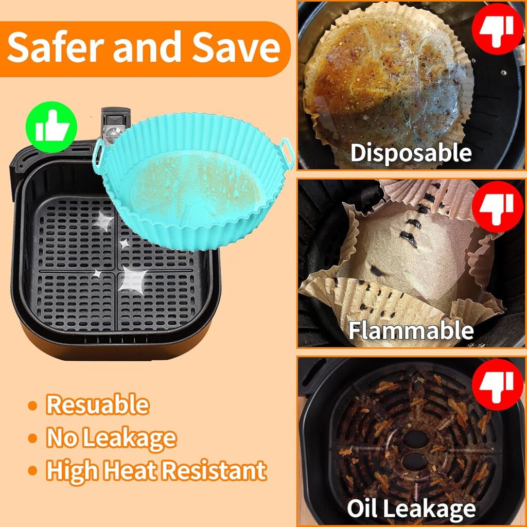 Air Fryer Liners Silicone, 8 Inch Air Fryer Basket, 2-Pack Reusable Air Fryer Liner, Food Grade Accessories, Replacement of Parchment Liners, No Need to Clean the Fryer(For 3 to 5QT)