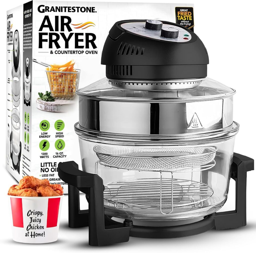 Big Boss 16Qt Extra Large Glass Air Fryer Non Toxic – Family Sized 4 in 1 Cooker with 3 Cooking Sections, Stainless Steel Racks for French Fries, Chicken, No Preheat, Self Cleaning, Dishwasher Safe Big Boss 16Qt Extra Large Glass Air Fryer Non Toxic – Family Sized 4 in 1 Cooker with 3 Cooking Sections, Stainless Steel Racks for French Fries, Chicken, No Preheat, Self Cleaning, Dishwasher Safe