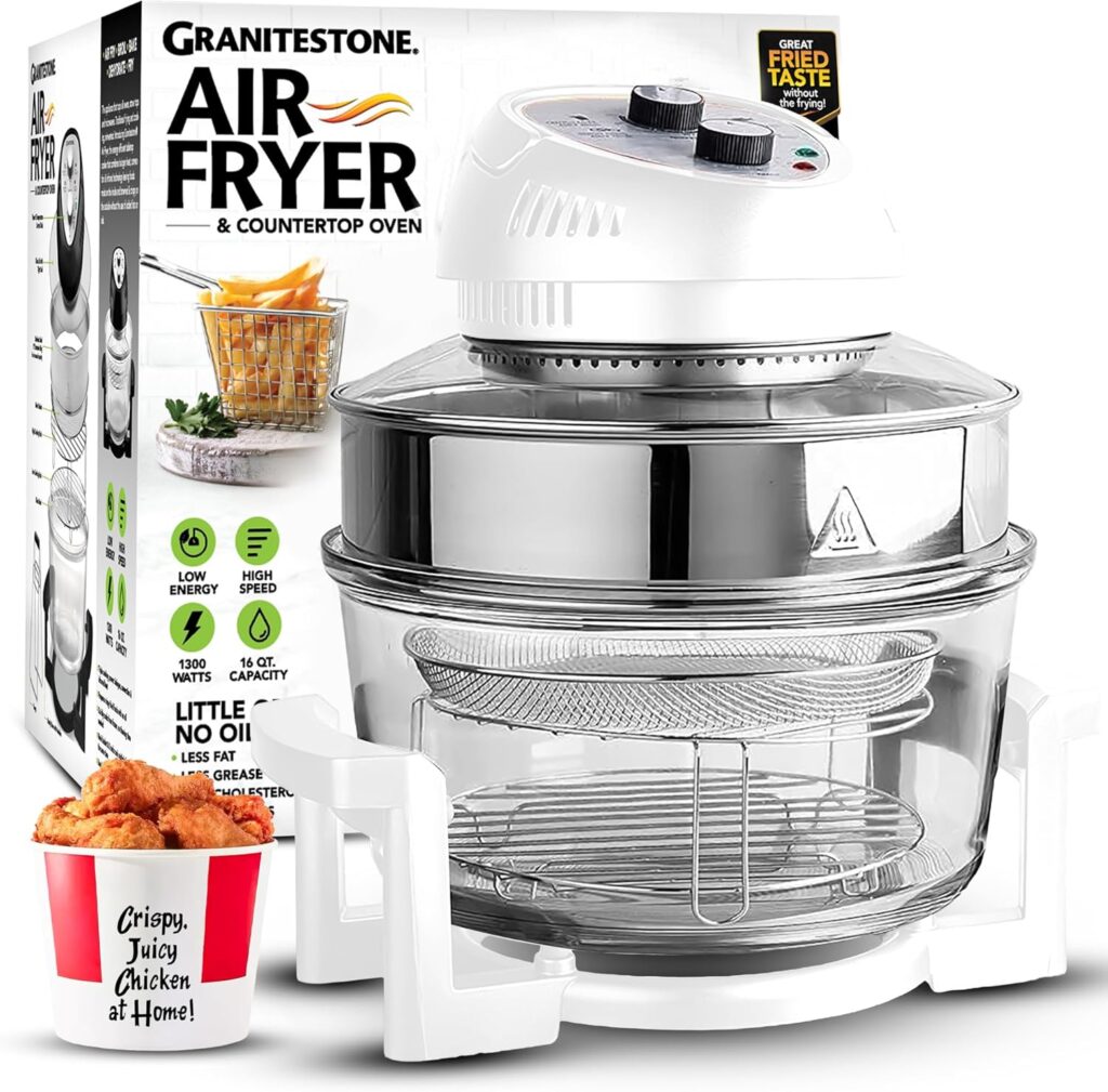 Big Boss 16Qt Extra Large Glass Air Fryer Non Toxic – Family Sized 4 in 1 Cooker with 3 Cooking Sections, Stainless Steel Racks for French Fries, Chicken, No Preheat, Self Cleaning, Dishwasher Safe Big Boss 16Qt Extra Large Glass Air Fryer Non Toxic – Family Sized 4 in 1 Cooker with 3 Cooking Sections, Stainless Steel Racks for French Fries, Chicken, No Preheat, Self Cleaning, Dishwasher Safe