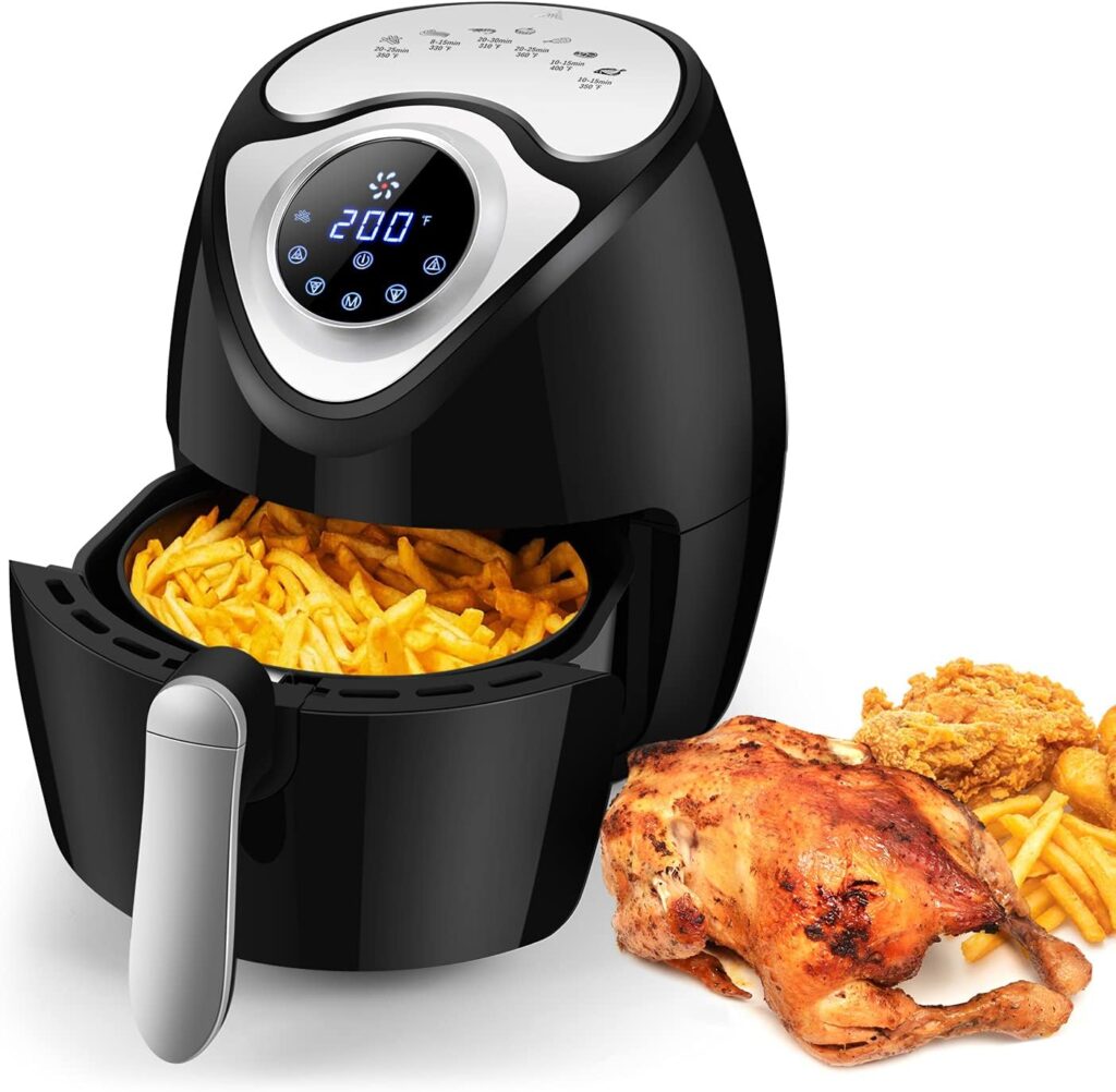 Flexzion Electric Air Fryer Cooker 1400W, 4.8 Quart (Black) Large Capacity Oil less Low Fat Healthy Diet Hot Air Oven with Adjustable Temperature Time Control, Detachable Fry Basket