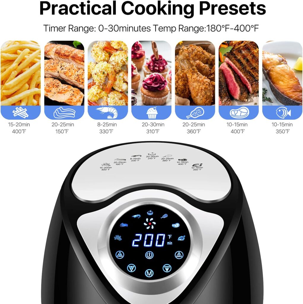 Flexzion Electric Air Fryer Cooker 1400W, 4.8 Quart (Black) Large Capacity Oil less Low Fat Healthy Diet Hot Air Oven with Adjustable Temperature Time Control, Detachable Fry Basket