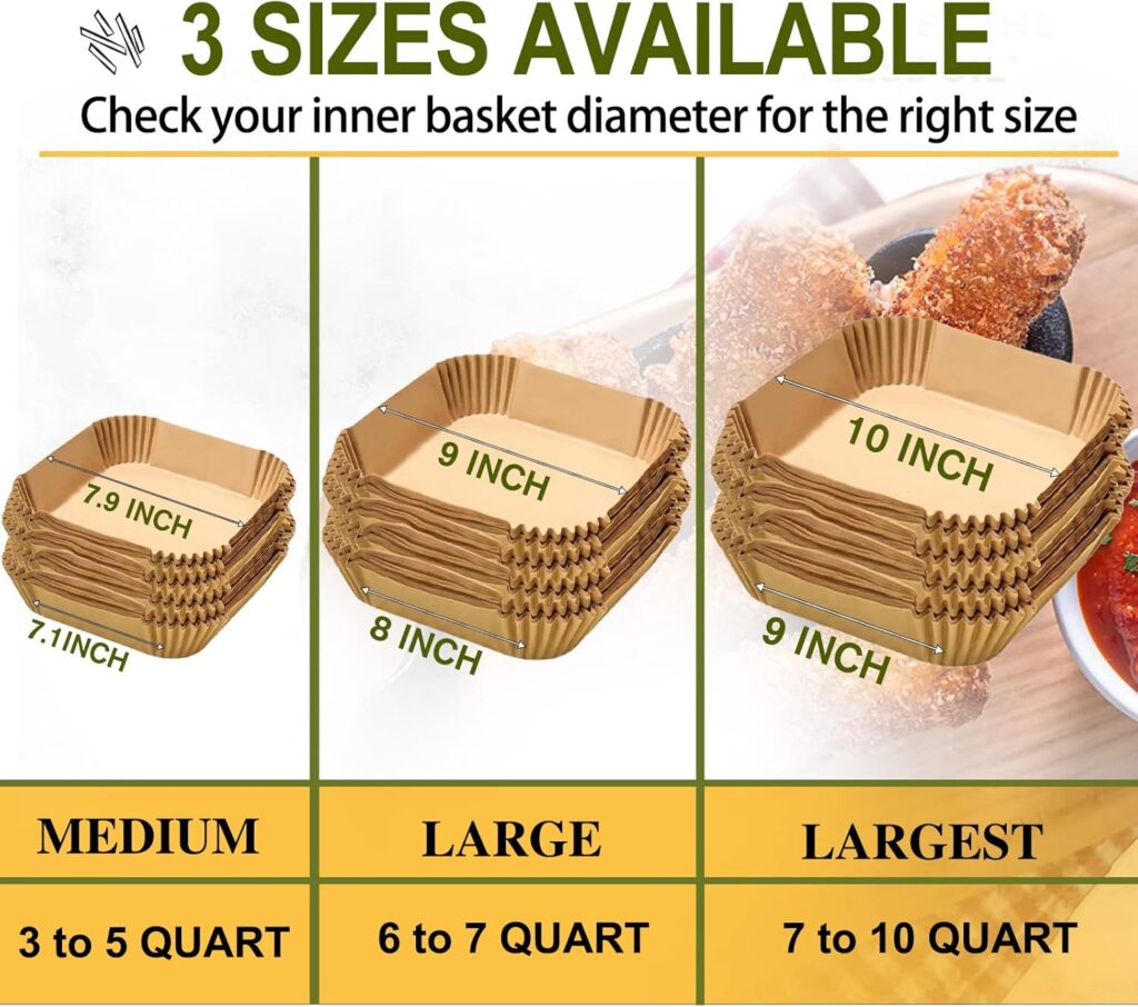 Large Air Fryer Disposable Paper Liners Square 9 Inch, 125 Pcs Parchment paper liner for 5-8QT Air fryer, Oil-proof, Water-proof, Parchment Baking Paper for Baking Roasting Microwave