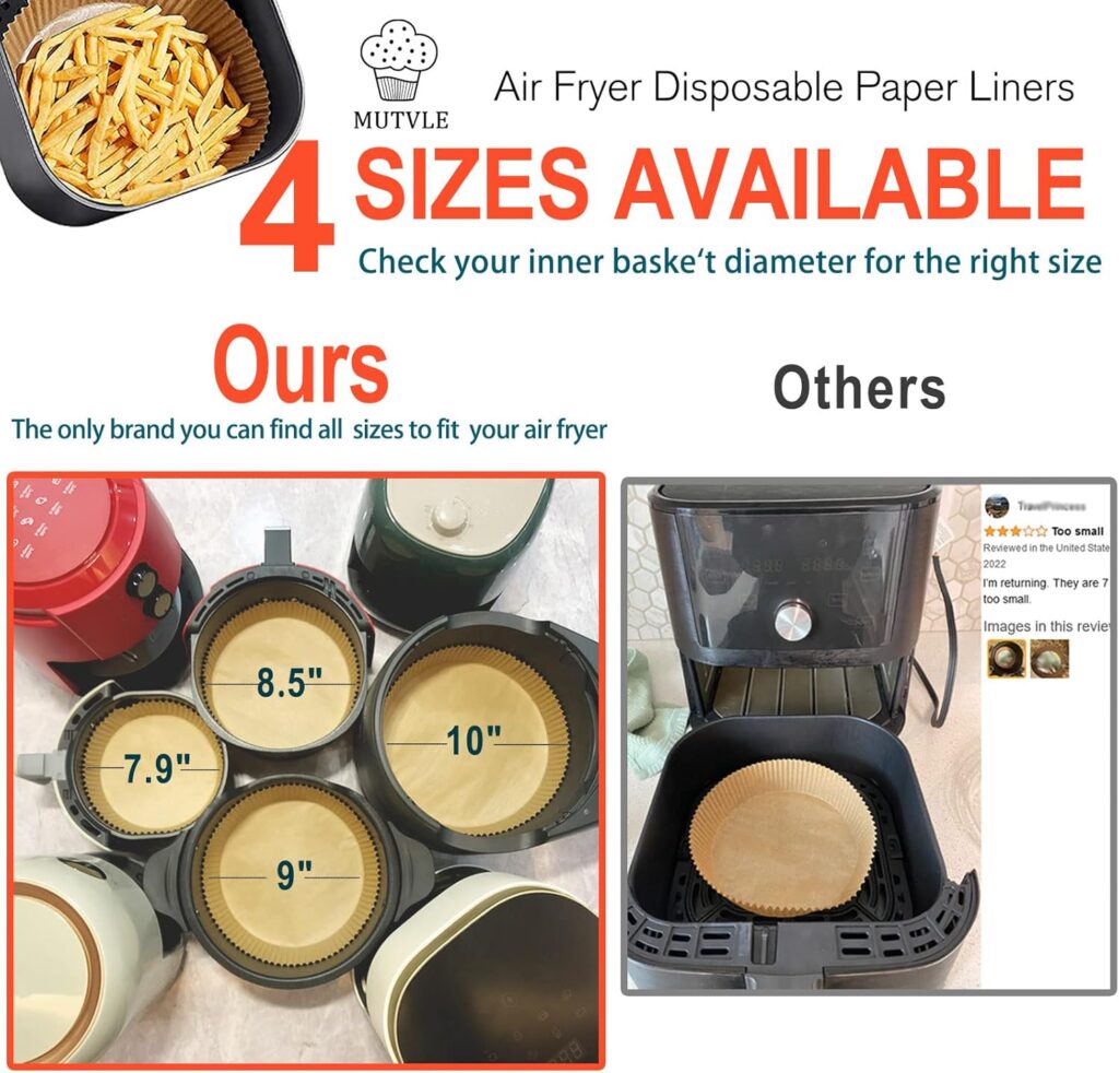 Large Air Fryer Disposable Paper Liners Square 9 Inch, 125 Pcs Parchment paper liner for 5-8QT Air fryer, Oil-proof, Water-proof, Parchment Baking Paper for Baking Roasting Microwave