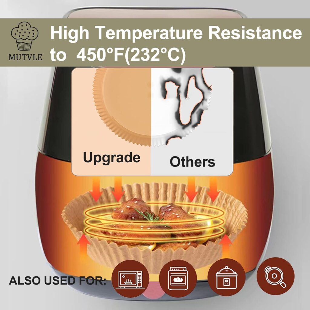 Large Air Fryer Disposable Paper Liners Square 9 Inch, 125 Pcs Parchment paper liner for 5-8QT Air fryer, Oil-proof, Water-proof, Parchment Baking Paper for Baking Roasting Microwave