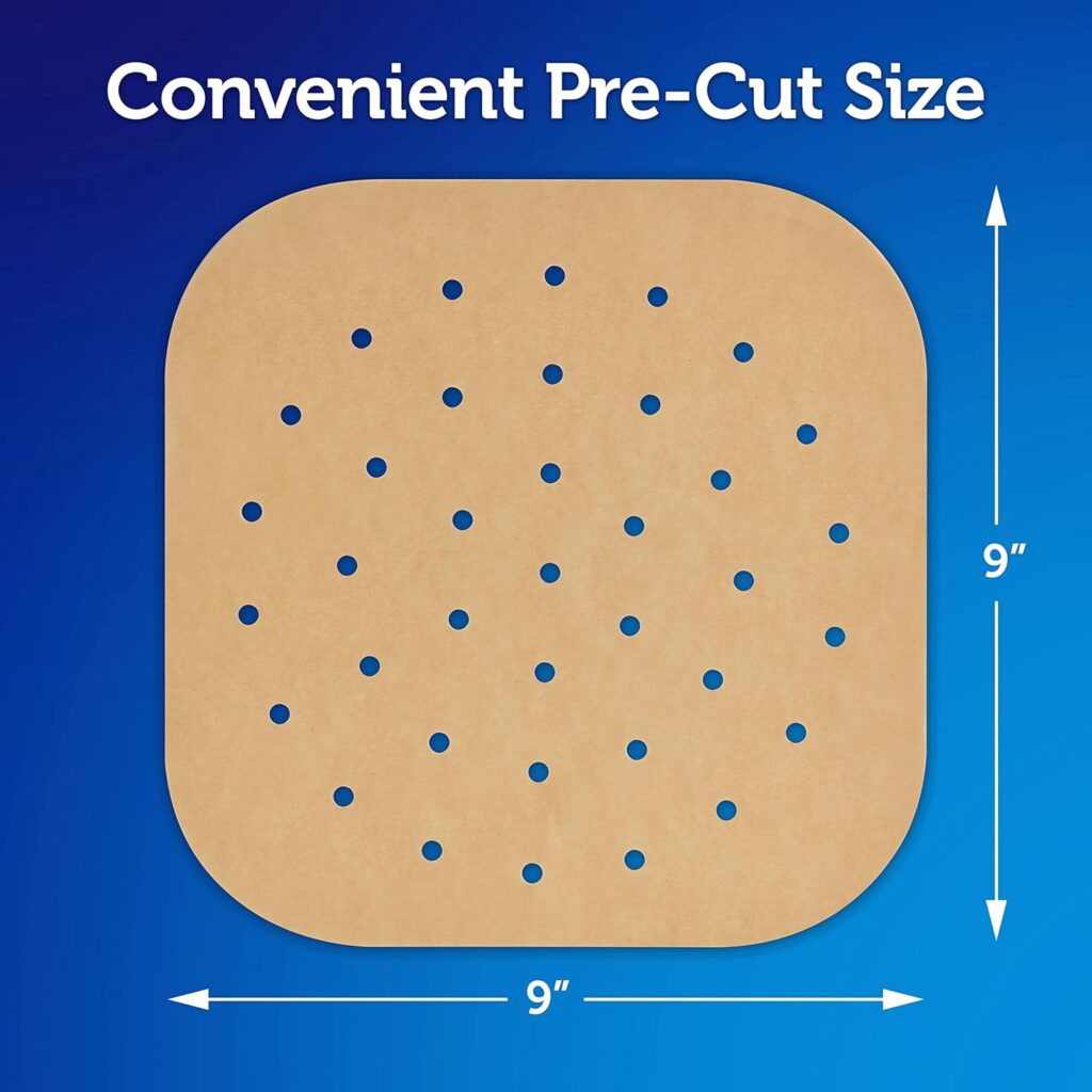 Reynolds Kitchens Air Fryer Liners Disposable, Unbleached Parchment Paper Sheets, 50 Count