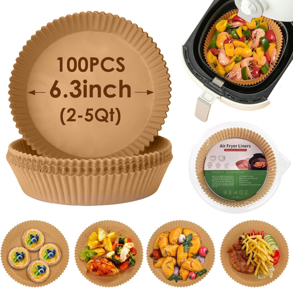 100Pcs Air Fryer Disposable Paper Liner, Non-stick Air Fryer Airfryer Parchment Paper Liners Round, Grease Proof Bakery Baking Paper for Air fryer Basket Roasting, Oil-proof, Food Grade (6.3 Inch) 100Pcs Air Fryer Disposable Paper Liner, Non-stick Air Fryer Airfryer Parchment Paper Liners Round, Grease Proof Bakery Baking Paper for Air fryer Basket Roasting, Oil-proof, Food Grade (6.3 Inch)