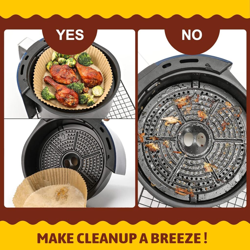 Air Fryer Disposable Paper Liner, 120 Pcs, Non-stick Parchment Frying, Baking, Cooking, Roasting and Microwave - Unbleached, Oil-proof, 6.3-inch