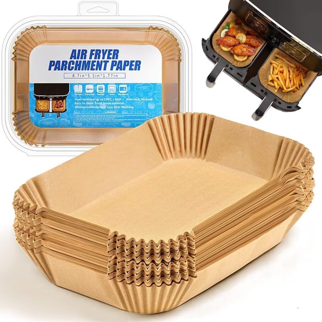 Air Fryer Liners Disposable for Ninja Airfryer: 125pcs 8.7x5.5 Rectangle Parchment Paper for Air Fryer Dual Basket Ninja DZ201 DZ401 Foodi 8Qt and Above Air Fryer liner Accessories