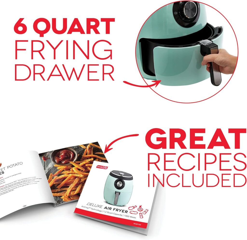 DASH Deluxe Electric Air Fryer + Oven Cooker with Temperature Control, Non-stick Fry Basket, Recipe Guide + Auto Shut Off Feature, 1700-Watt, 6 Quart - Aqua