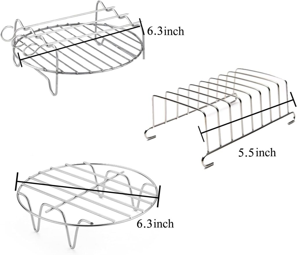 Multipurpose Air Fryer Accessories - 6 Set of 3 Double Layer Racks with Skewer Toast Rack Fits Most 2.5QT+ Air Fryers Multipurpose Air Fryer Accessories - 6 Set of 3 Double Layer Racks with Skewer Toast Rack Fits Most 2.5QT+ Air Fryers