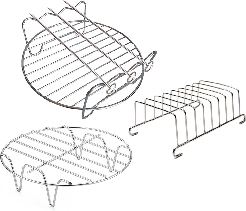 Multipurpose Air Fryer Accessories - 6 Set of 3 Double Layer Racks with Skewer Toast Rack Fits Most 2.5QT+ Air Fryers Multipurpose Air Fryer Accessories - 6 Set of 3 Double Layer Racks with Skewer Toast Rack Fits Most 2.5QT+ Air Fryers