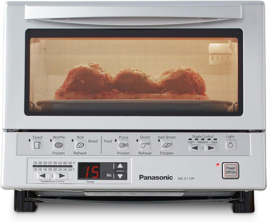Panasonic FlashXpress Toaster Oven Countertop, 4-Slice Small Toaster Oven Compact Size with Double Infrared Heating, 6 Auto Cook Options and Precise Temperature Control, 1300W - NB-G110P (Silver) Panasonic FlashXpress Toaster Oven Countertop, 4-Slice Small Toaster Oven Compact Size with Double Infrared Heating, 6 Auto Cook Options and Precise Temperature Control, 1300W - NB-G110P (Silver)