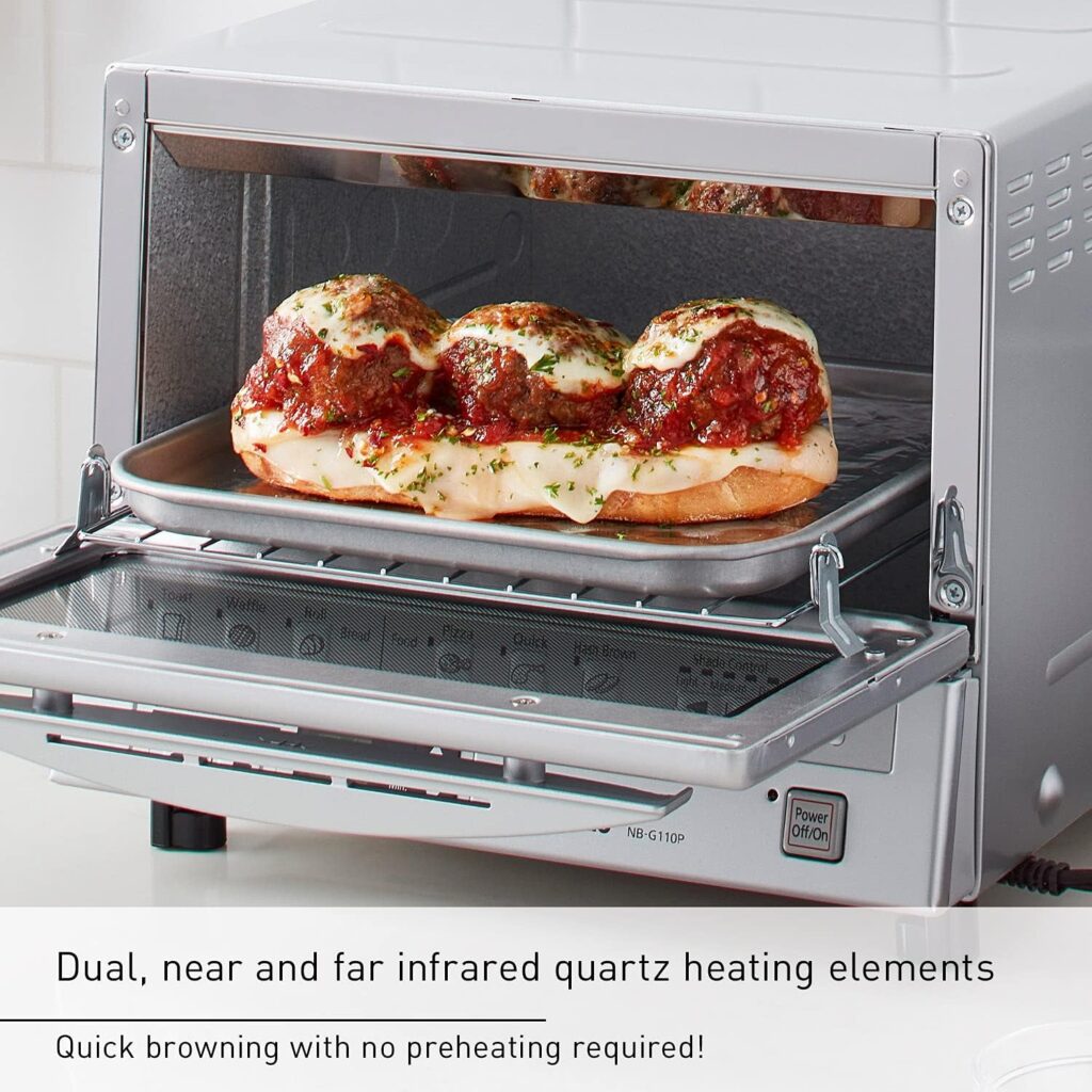 Panasonic FlashXpress Toaster Oven Countertop, 4-Slice Small Toaster Oven Compact Size with Double Infrared Heating, 6 Auto Cook Options and Precise Temperature Control, 1300W - NB-G110P (Silver) Panasonic FlashXpress Toaster Oven Countertop, 4-Slice Small Toaster Oven Compact Size with Double Infrared Heating, 6 Auto Cook Options and Precise Temperature Control, 1300W - NB-G110P (Silver)