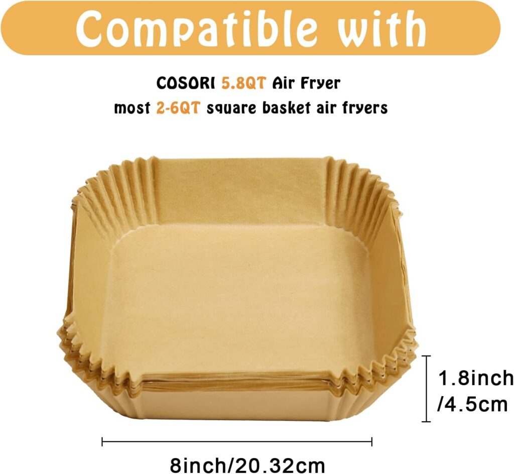 Air Fryer Liners Disposable Compatible with COSORI Air Fryer 6 Qt, 100 Pcs Unbleached Parchment Paper for 5-8 Qt 7.9 Inch Square Parchment Paper for Baking Non-Stick Air Fryer Liners Disposable Compatible with COSORI Air Fryer 6 Qt, 100 Pcs Unbleached Parchment Paper for 5-8 Qt 7.9 Inch Square Parchment Paper for Baking Non-Stick