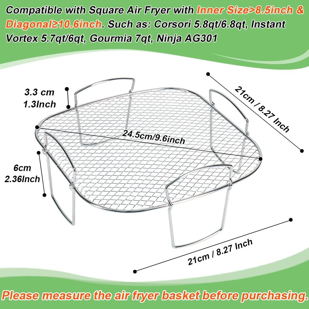 BYKITCHEN 8 Inch Square Air Fryer Rack, Stainless Steel Dehydrator Rack, Square Air Fryer Accessories for Cosori, Instant Vortex, Gourmia, Ninja Foodi Grill and More BYKITCHEN 8 Inch Square Air Fryer Rack, Stainless Steel Dehydrator Rack, Square Air Fryer Accessories for Cosori, Instant Vortex, Gourmia, Ninja Foodi Grill and More