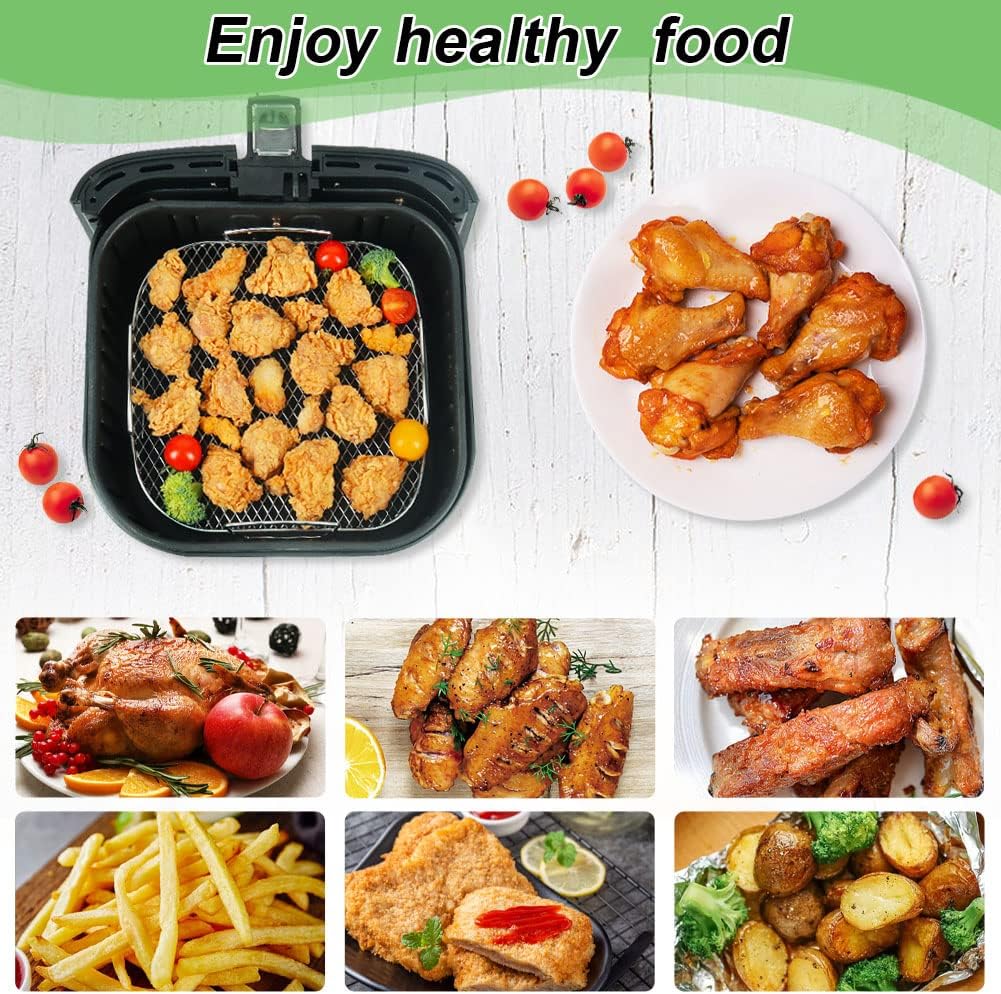 BYKITCHEN 8 Inch Square Air Fryer Rack, Stainless Steel Dehydrator Rack, Square Air Fryer Accessories for Cosori, Instant Vortex, Gourmia, Ninja Foodi Grill and More BYKITCHEN 8 Inch Square Air Fryer Rack, Stainless Steel Dehydrator Rack, Square Air Fryer Accessories for Cosori, Instant Vortex, Gourmia, Ninja Foodi Grill and More