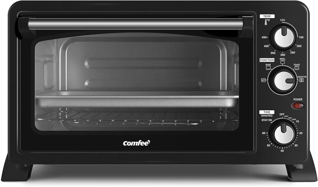 COMFEE Mini 2-Slice Toaster Oven, Countertop toaster oven, 2-Knobs Easy to Control with Timer for Bake, Broil, Toast, 1000W, Black/White (CO-B08AA(BK)) COMFEE Mini 2-Slice Toaster Oven, Countertop toaster oven, 2-Knobs Easy to Control with Timer for Bake, Broil, Toast, 1000W, Black/White (CO-B08AA(BK))