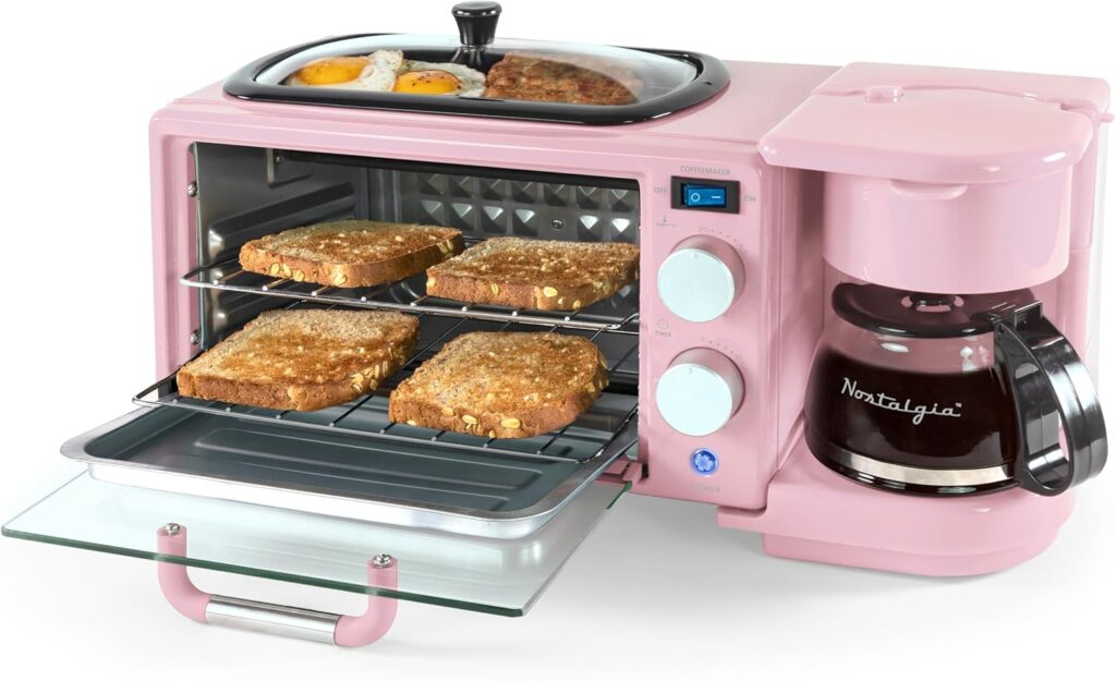 Nostalgia 3-in-1 Breakfast Station - Includes Coffee Maker, Non-Stick Griddle, and 4-Slice Toaster Oven - Versatile Breakfast Maker with Timer - Red Nostalgia 3-in-1 Breakfast Station - Includes Coffee Maker, Non-Stick Griddle, and 4-Slice Toaster Oven - Versatile Breakfast Maker with Timer - Red