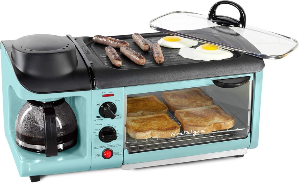 Nostalgia 3-in-1 Breakfast Station - Includes Coffee Maker, Non-Stick Griddle, and 4-Slice Toaster Oven - Versatile Breakfast Maker with Timer - Red Nostalgia 3-in-1 Breakfast Station - Includes Coffee Maker, Non-Stick Griddle, and 4-Slice Toaster Oven - Versatile Breakfast Maker with Timer - Red