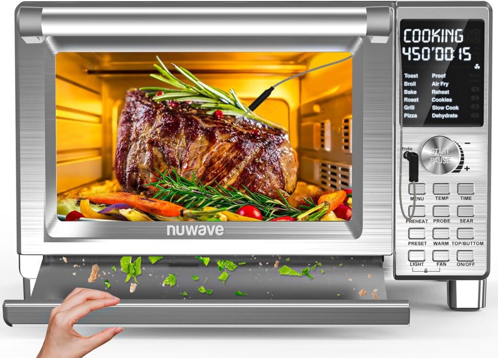 Nuwave Bravo XL Pro Air Fryer Toaster Oven, Improved 100% Super Convection, Quicker Crispier Results, 100 Presets, Multi-Layer Even Cooking, 50-500F, Smart Probe, PFAS Free, 30QT, Stainless Steel Nuwave Bravo XL Pro Air Fryer Toaster Oven, Improved 100% Super Convection, Quicker Crispier Results, 100 Presets, Multi-Layer Even Cooking, 50-500F, Smart Probe, PFAS Free, 30QT, Stainless Steel