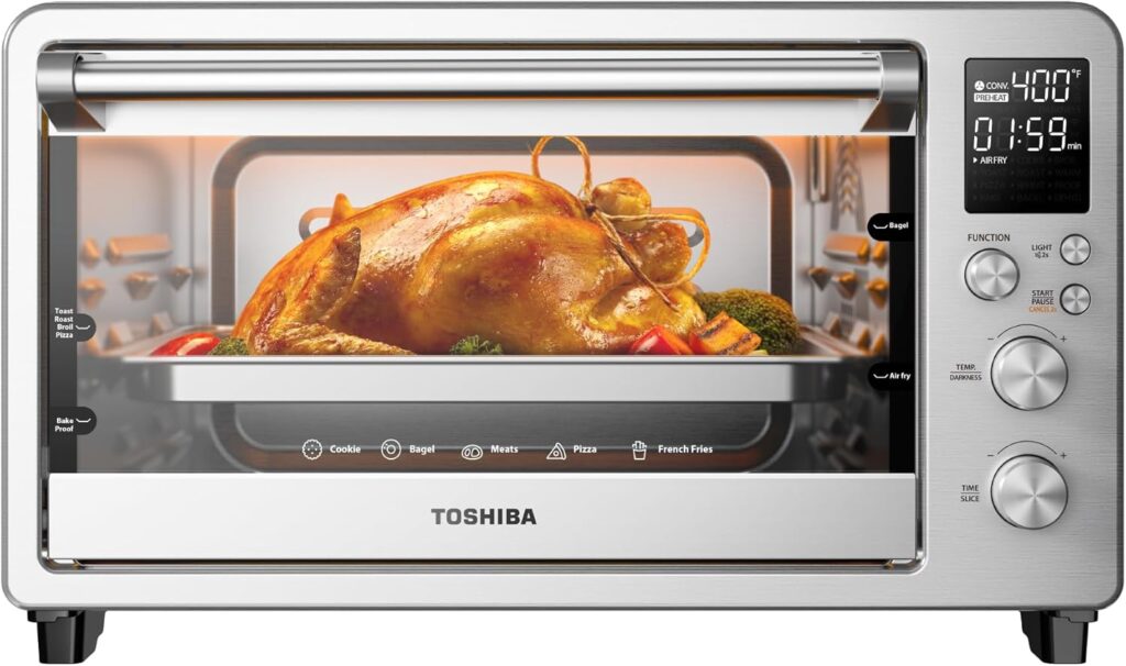 TOSHIBA ChefFry Air Fryer Toaster Oven Combo, 26.4 QT Large Capacity, 12-in-1 Countertop Toaster Oven, Stainless Steel TOSHIBA ChefFry Air Fryer Toaster Oven Combo, 26.4 QT Large Capacity, 12-in-1 Countertop Toaster Oven, Stainless Steel