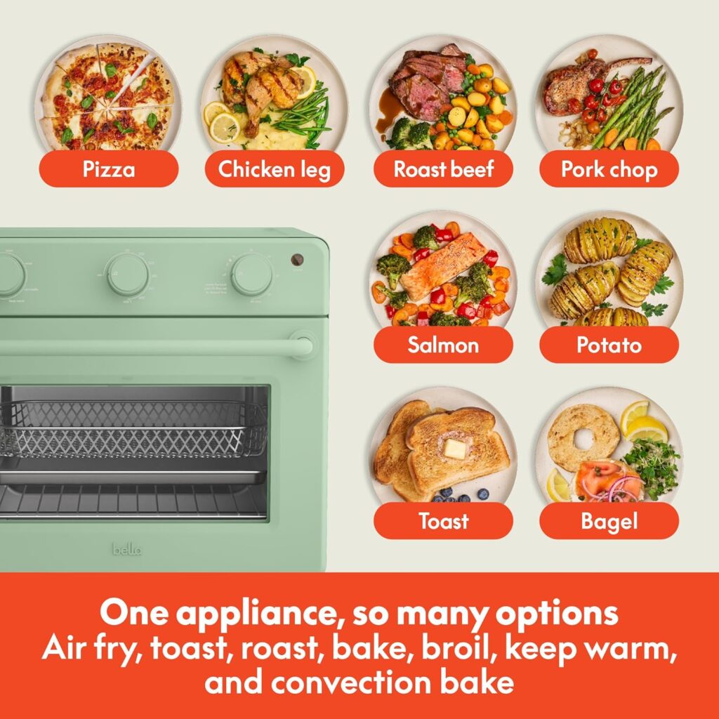 bella Air Fry Toaster Oven, 7 Preset Cooking Options, Dishwasher-Safe EverGood Coated Trays Included, 60-Minute Auto Shutoff w Audible Timer, Power Indicator Light, 1700 Watt, Seaglass bella Air Fry Toaster Oven, 7 Preset Cooking Options, Dishwasher-Safe EverGood Coated Trays Included, 60-Minute Auto Shutoff w Audible Timer, Power Indicator Light, 1700 Watt, Seaglass