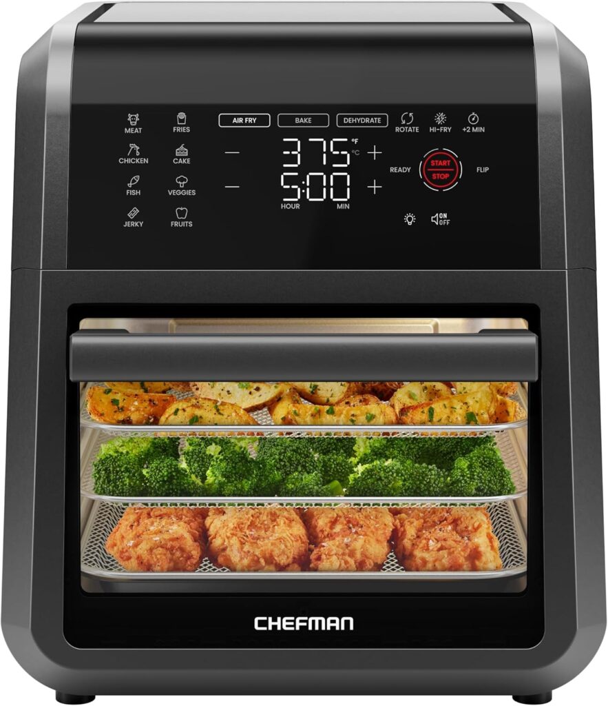 Chefman 12-Quart 6-in-1 Air Fryer Oven with Digital Timer, Touchscreen, and 12 Presets - Family Size Countertop Convection Oven, Dishwasher-Safe Parts Chefman 12-Quart 6-in-1 Air Fryer Oven with Digital Timer, Touchscreen, and 12 Presets - Family Size Countertop Convection Oven, Dishwasher-Safe Parts
