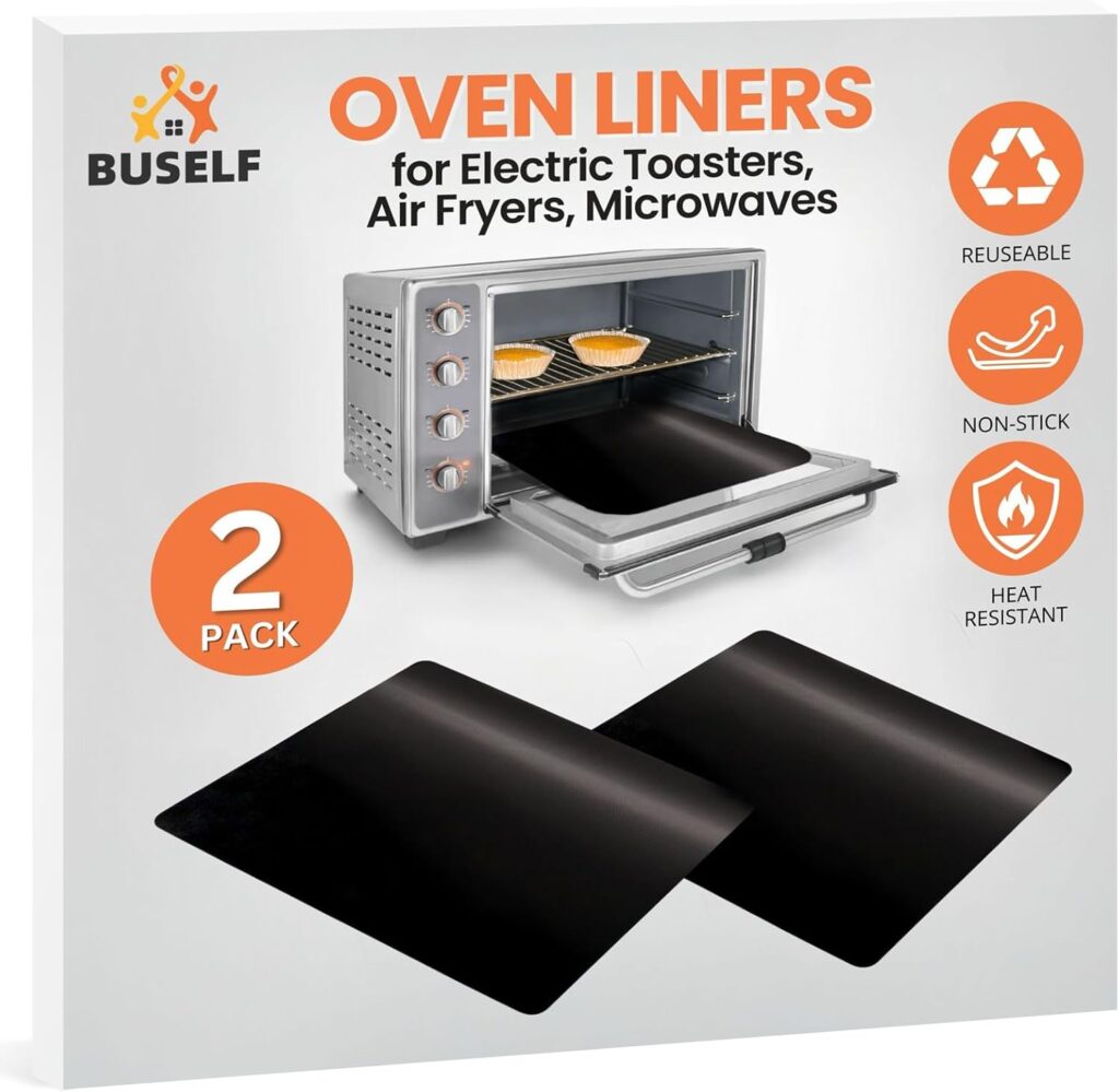 Toaster Oven Liner – Compatible with Breville, Cuisinart, Black Decker, Dash, and More – Nonstick Heat Resistant Reusable Air Fryer Liners, PFOA BPA Free, 9x11, 2 Pack, Black Toaster Oven Liner – Compatible with Breville, Cuisinart, Black Decker, Dash, and More – Nonstick Heat Resistant Reusable Air Fryer Liners, PFOA BPA Free, 9x11, 2 Pack, Black